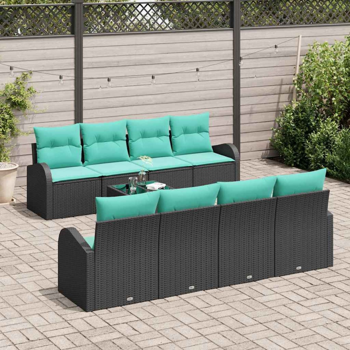 vidaXL Σετ Καναπέ 9 τμχ. 8-Αριθμός καθισμάτων Μαύρο και Τυρκουάζ