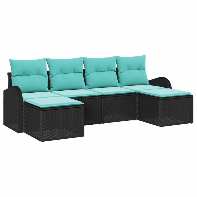 vidaXL Σετ Καναπέ 6 τμχ. Μαύρο και Τυρκουάζ συνθετικό ρατάν