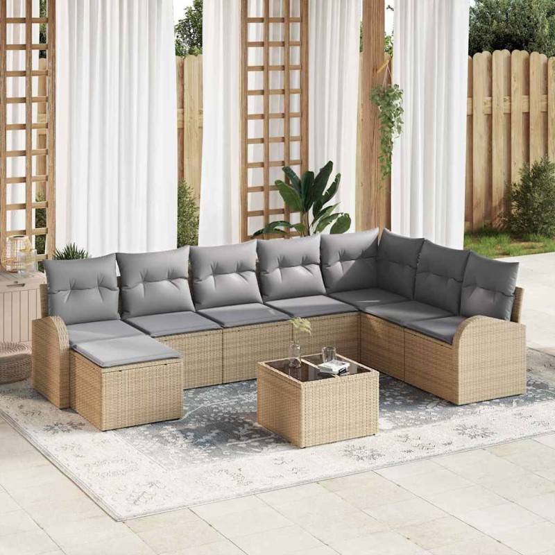 vidaXL Σετ Καναπέ 9 τμχ. Μπεζ και ανοιχτό Γκρι συνθετικό ρατάν