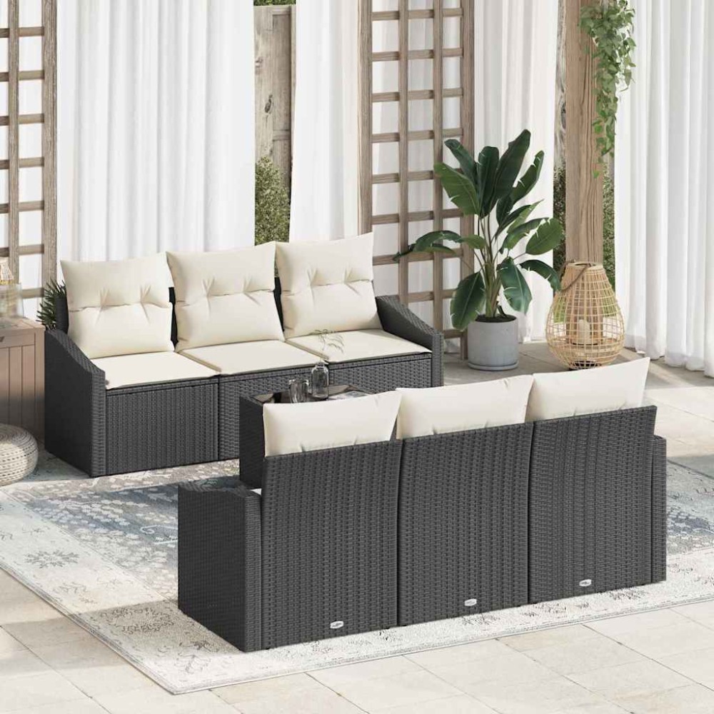 vidaXL Σετ Καναπέ 7 τμχ. Μαύρο και Κρέμα συνθετικό ρατάν