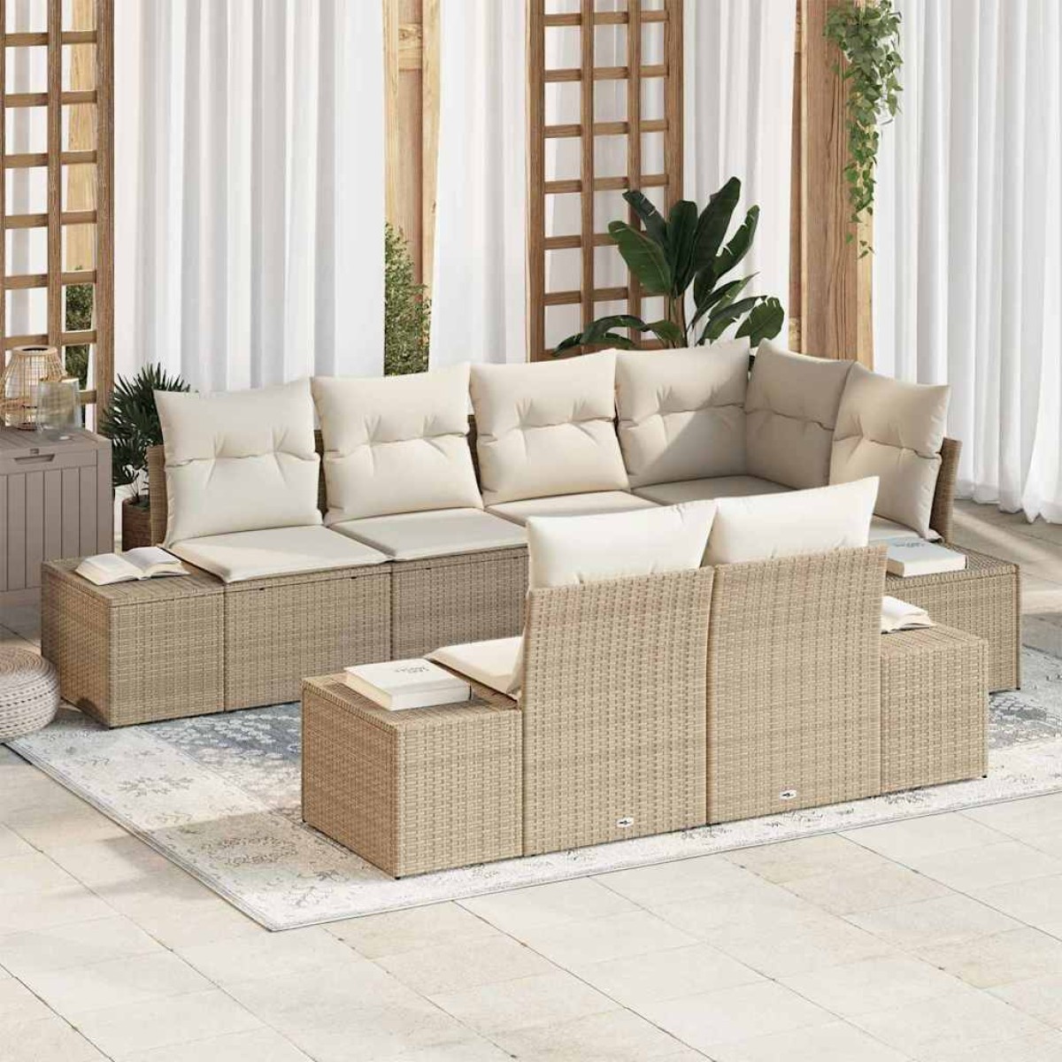 vidaXL Σετ Καναπέ Κήπου 7 τμχ. Μπεζ και Κρέμα συνθετικό ρατάν
