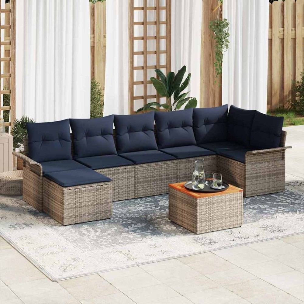 vidaXL Σετ Καναπέ Κήπου 8 τμχ. Γκρι και Navy Blue συνθετικό ρατάν