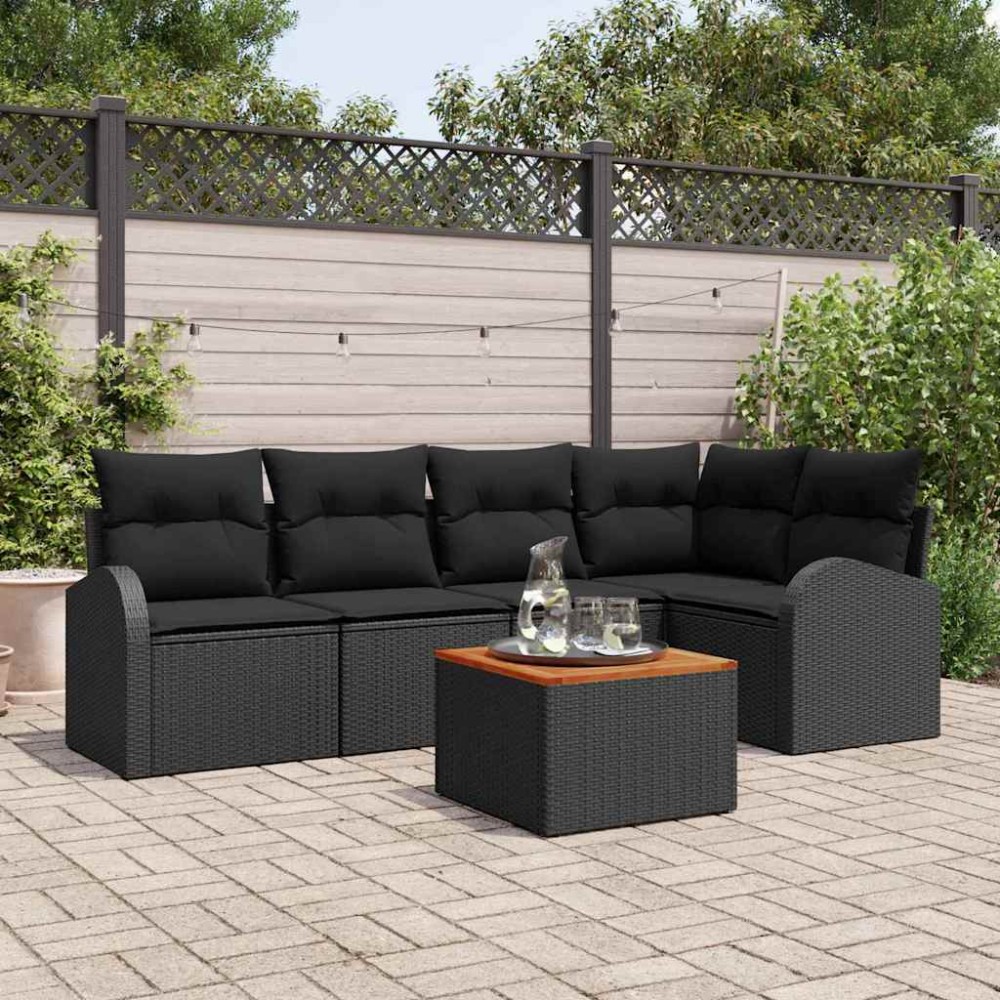 vidaXL Σετ Καναπέ Κήπου 6 τμχ. Μαύρο συνθετικό ρατάν