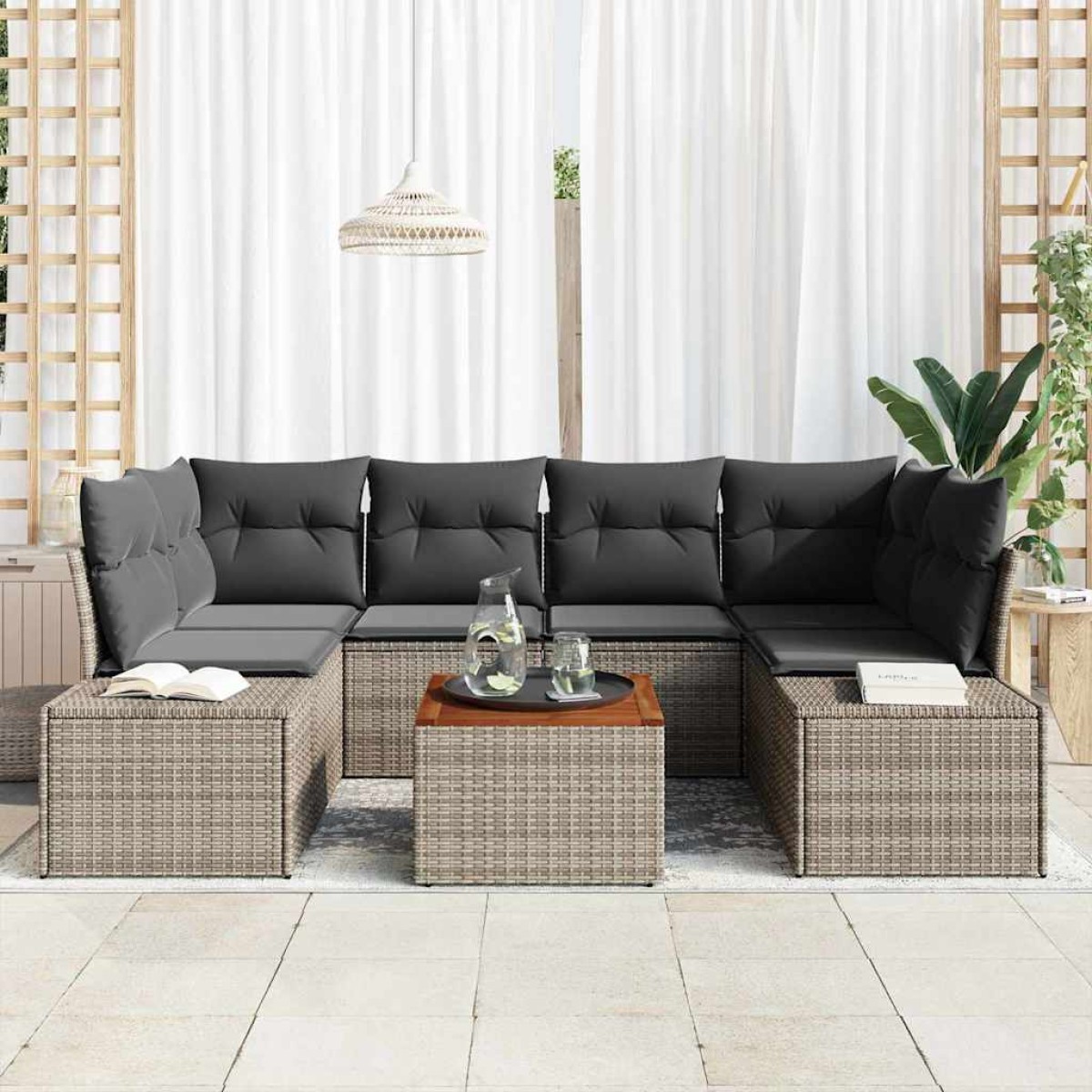 vidaXL Σετ Καναπέ Κήπου 7 τμχ. Γκρι συνθετικό ρατάν