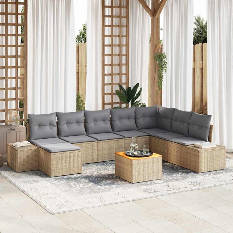 vidaXL Σετ Καναπέ Κήπου 9 τμχ. μπεζ και ανοιχτό γκρι