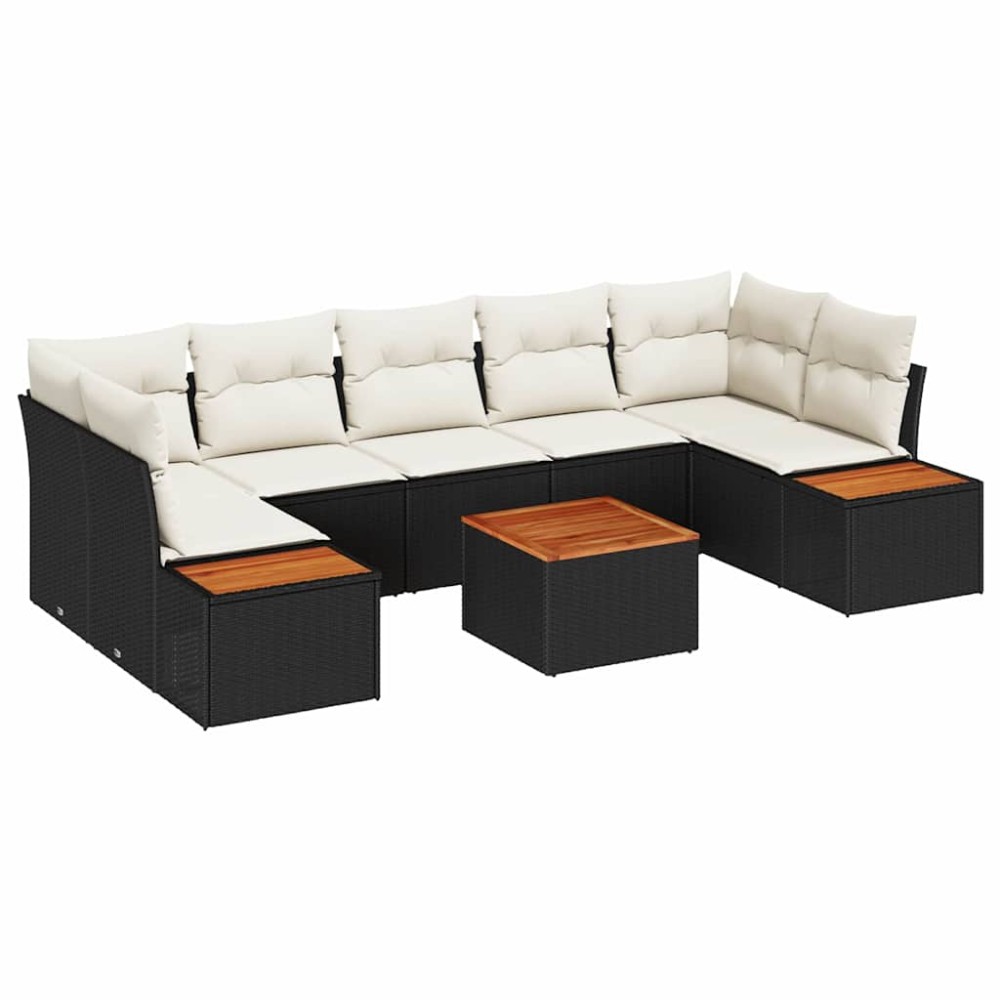 vidaXL Σετ Καναπέ Κήπου 8 τμχ. Μαύρο Πολυ ράταν