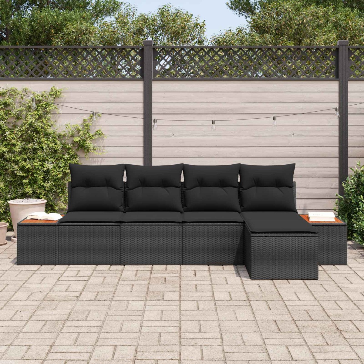 vidaXL Σετ Καναπέ Κήπου 6 τμχ. 5-Αριθμός καθισμάτων Μαύρο Πολυρατάν