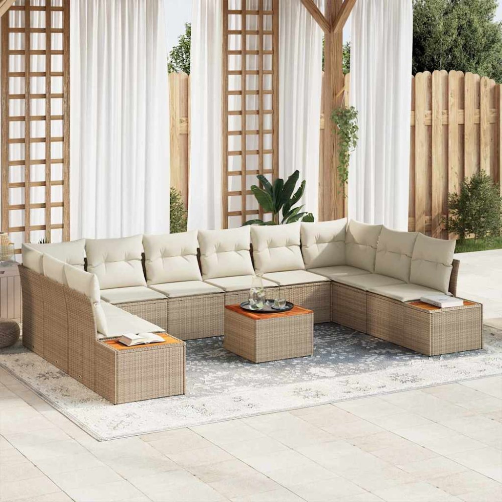 vidaXL Σετ Καναπέ Κήπου 10 τμχ. 10-Αριθμός καθισμάτων Μπεζ και Κρέμα