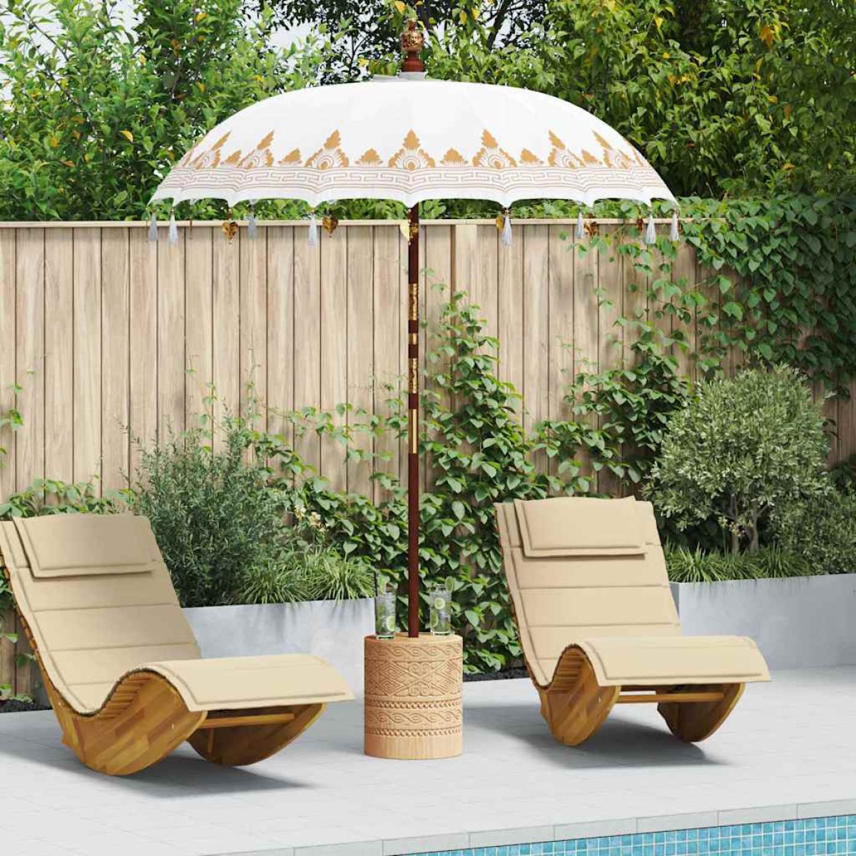 vidaXL Μπαλινέζικη ομπρέλα με βάση Κρεμ 185 x 185 x 260 εκ Βαμβάκι