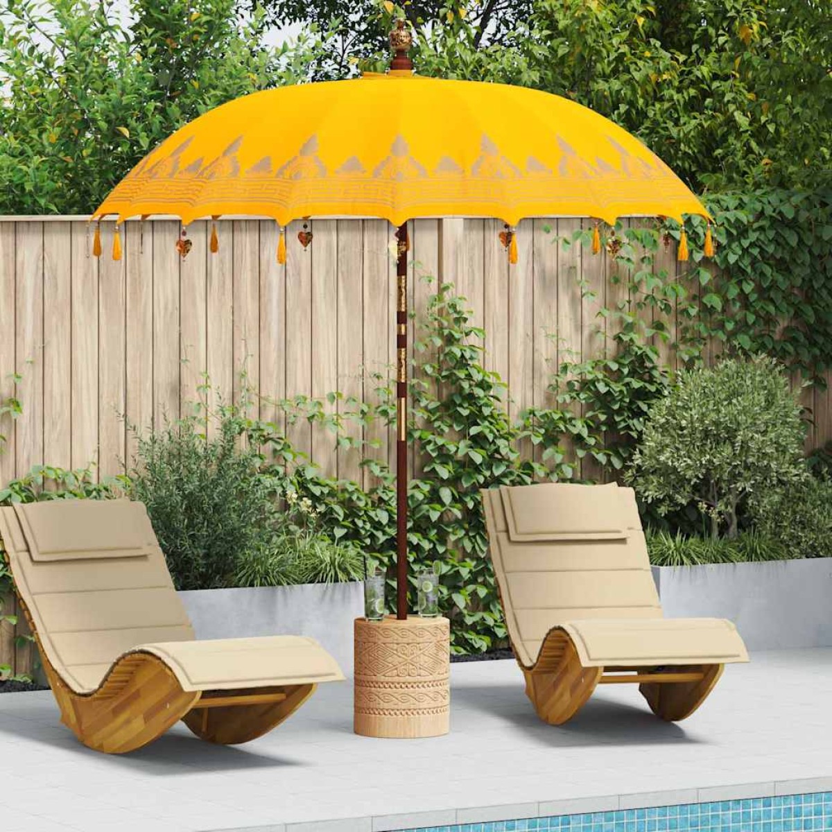 vidaXL Μπαλινέζικη ομπρέλα με βάση Κίτρινο 215 x 215 x 260 εκ. Βαμβάκι