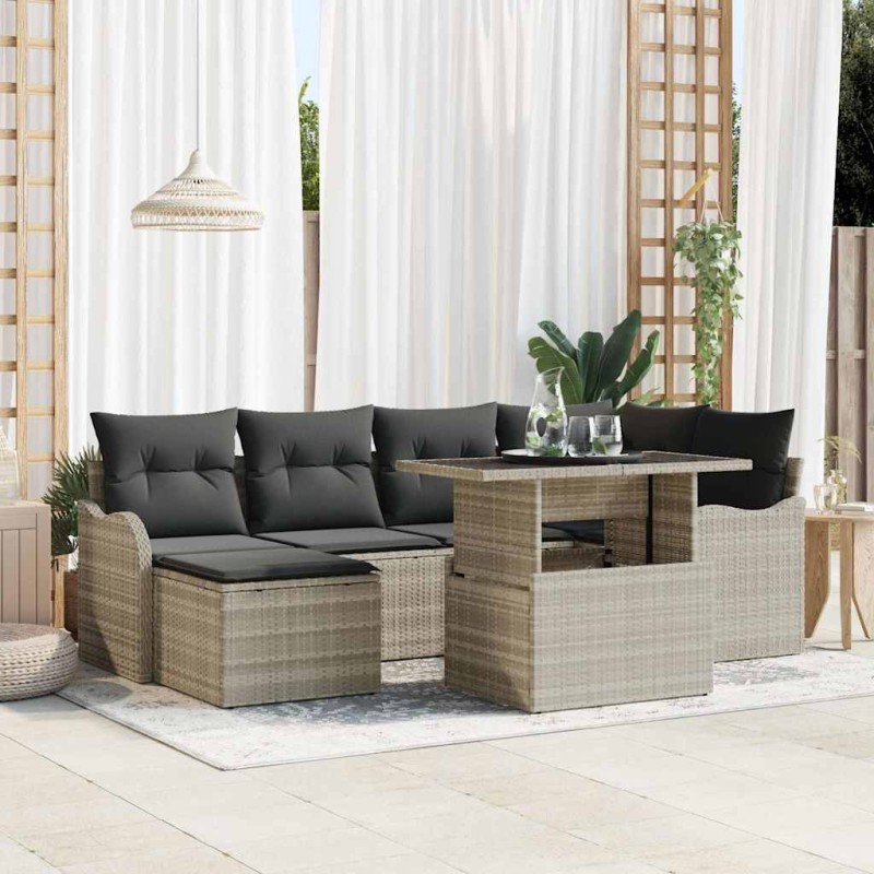 vidaXL Σετ Καναπέ Κήπου 7 τμχ. Ανοιχτό γκρι [Συνθετικό]: Πολυ Ρατάν