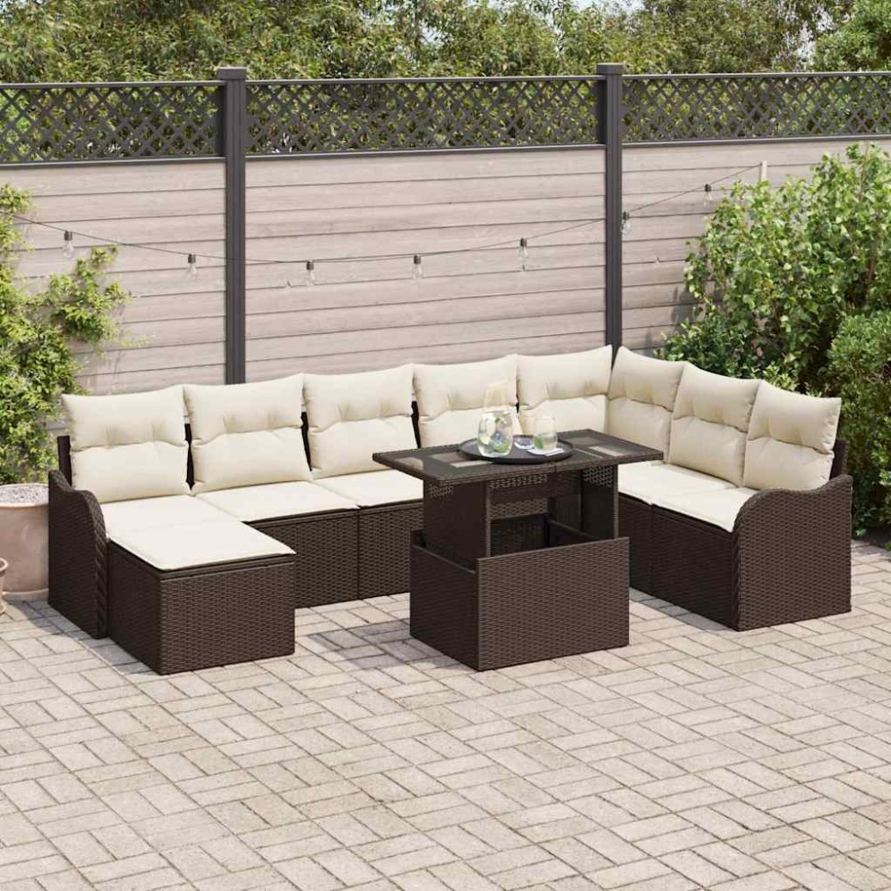 vidaXL Σετ Καναπέ Κήπου 9 τμχ. Καφέ [Συνθετικό]: Πολυ Ρατάν