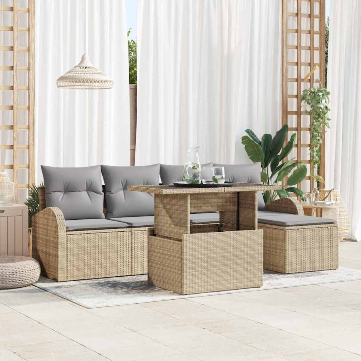 vidaXL Σετ Καναπέ Κήπου 6 τμχ. Μπεζ Πολυ ράταν