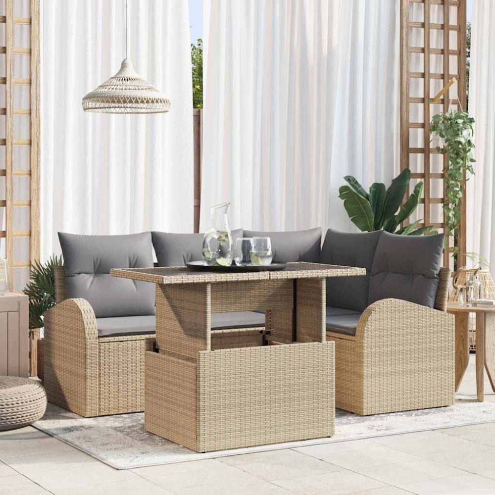 vidaXL Σετ Καναπέ Κήπου 5 τμχ. 4-Αριθμός καθισμάτων Μπεζ Πολυ ράταν