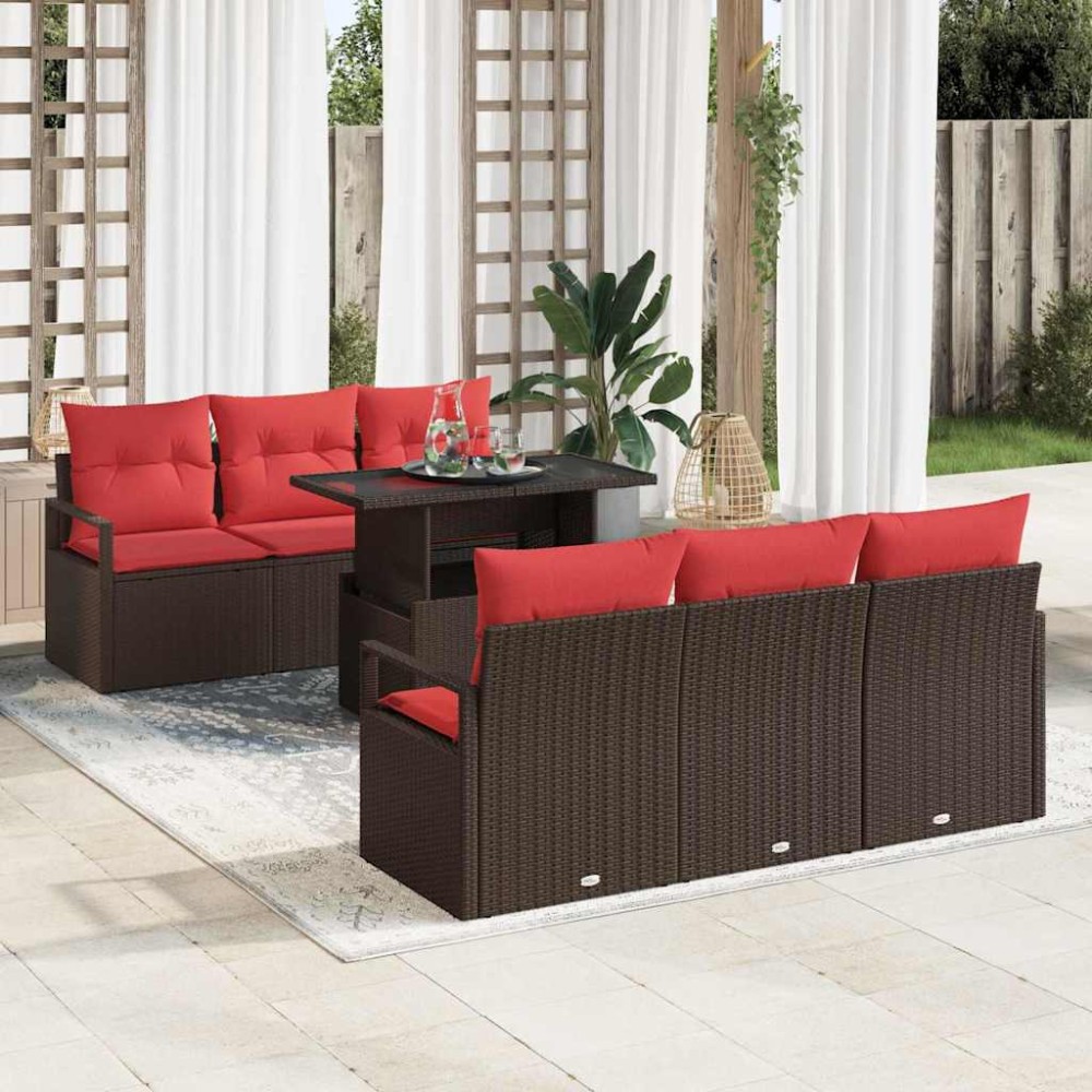vidaXL Σετ Καναπέ Κήπου 7 τμχ. Καφέ Πολυ ράταν