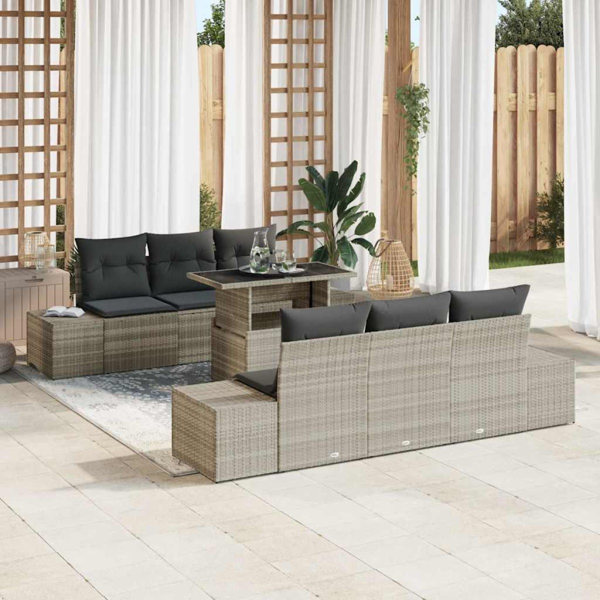 vidaXL Σετ Καναπέ Κήπου 7 τμχ. Ανοιχτό Γκρι και Σκούρο Γκρι