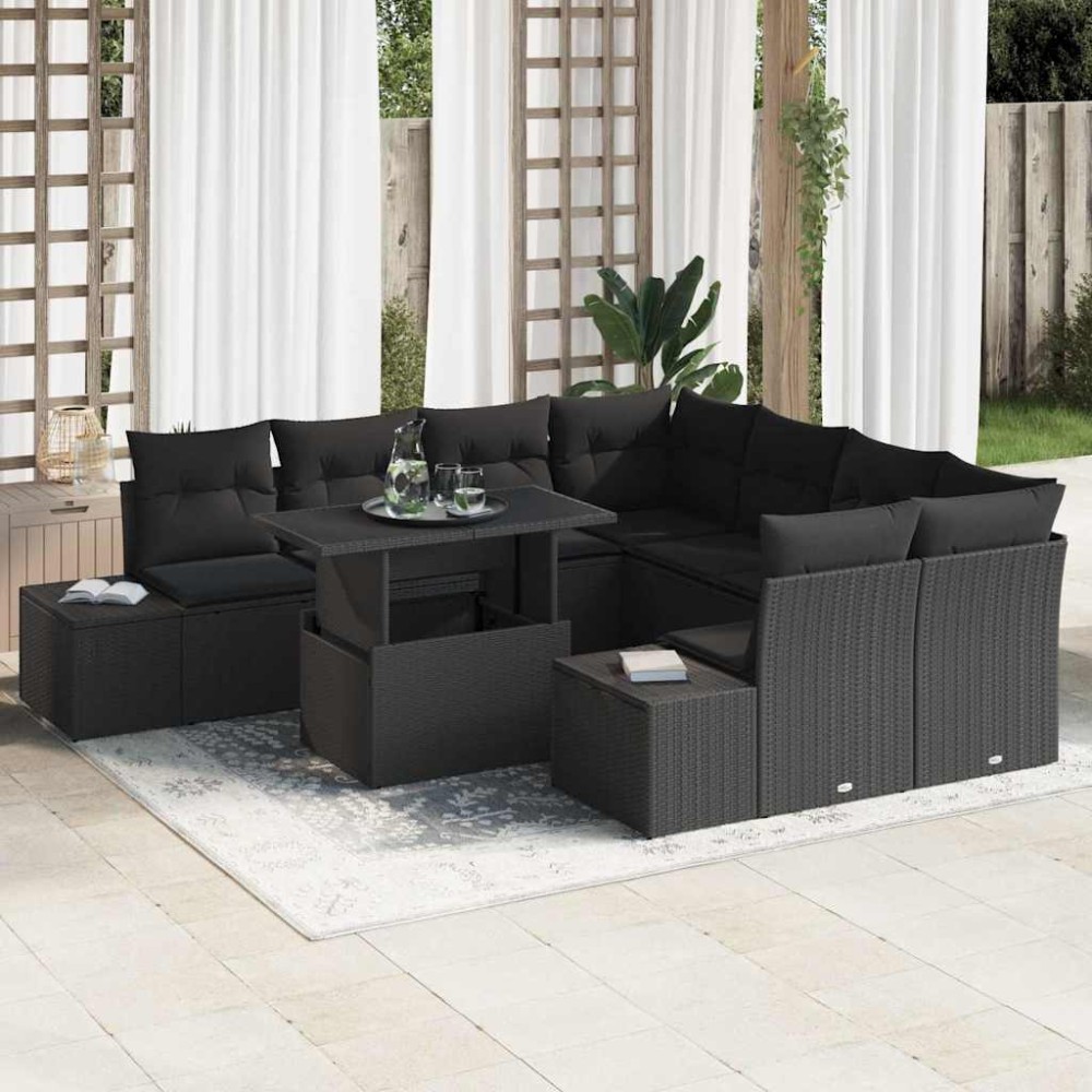 vidaXL Σετ Καναπέ Κήπου 9 τμχ. Μαύρο συνθετικό ρατάν