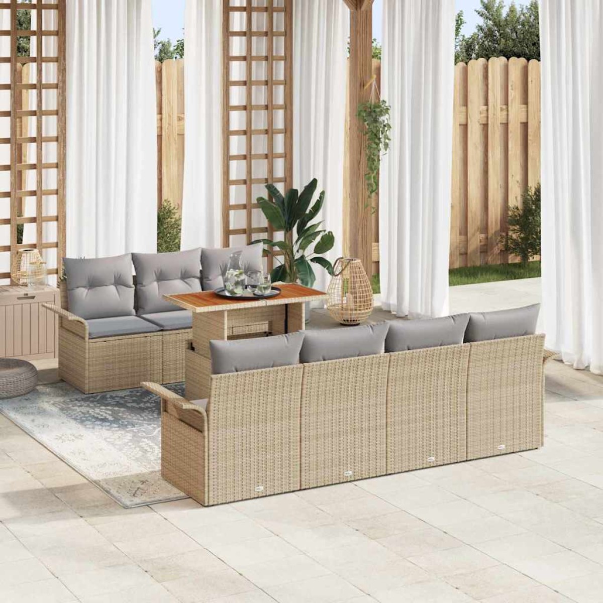 vidaXL Σετ Καναπέ Κήπου 8 τμχ. Μπεζ Πολυ ράταν