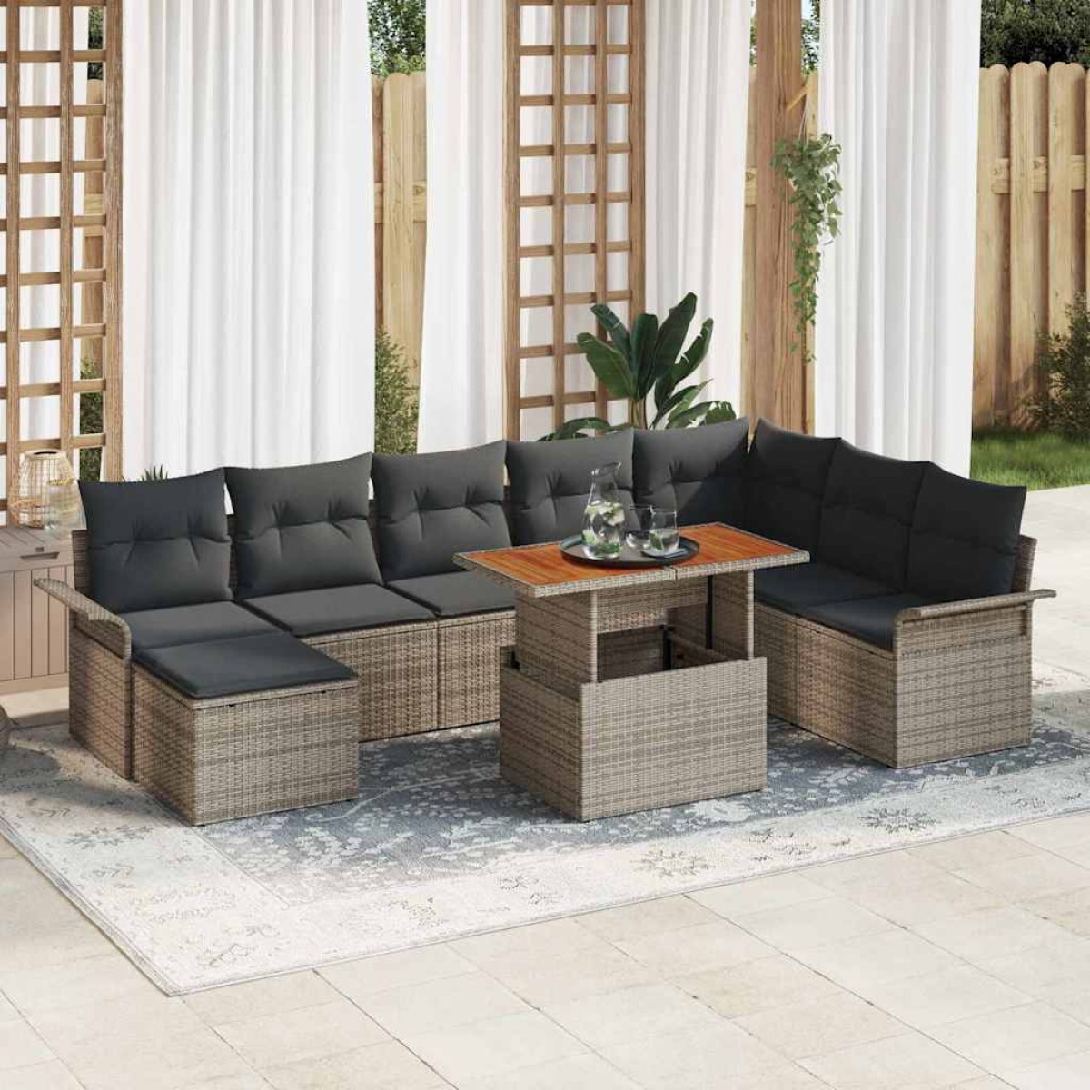 vidaXL Σετ Καναπέ Κήπου 9 τμχ. Γκρι Πολυ ράταν