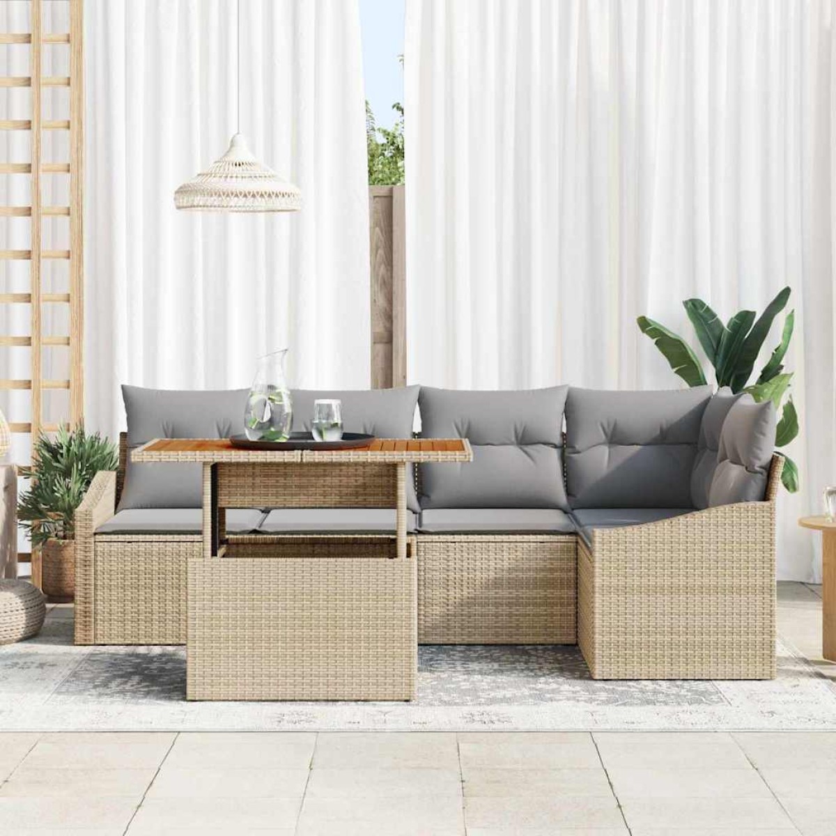 vidaXL Σετ Καναπέ Κήπου 6 τμχ. Μπεζ Πολυ ράταν