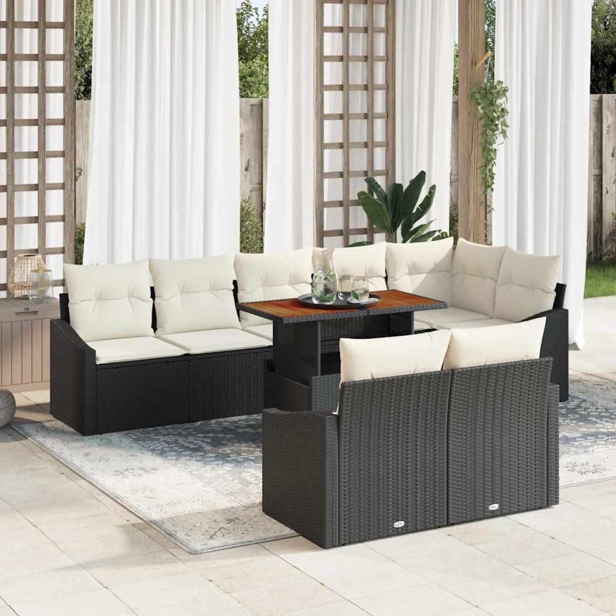 vidaXL Σετ Καναπέ Κήπου 9 τμχ. Μαύρο Πολυ ράταν