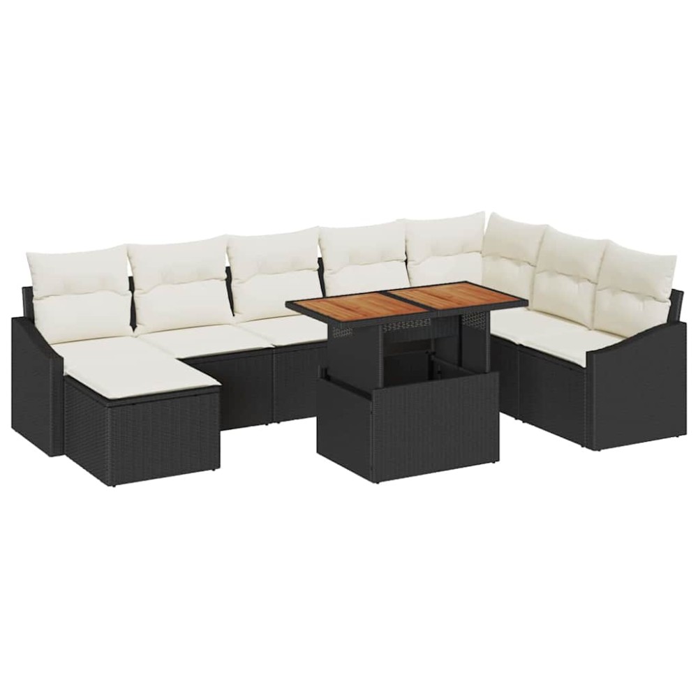 vidaXL Σετ Καναπέ Κήπου 9 τμχ. Μαύρο Πολυ ράταν