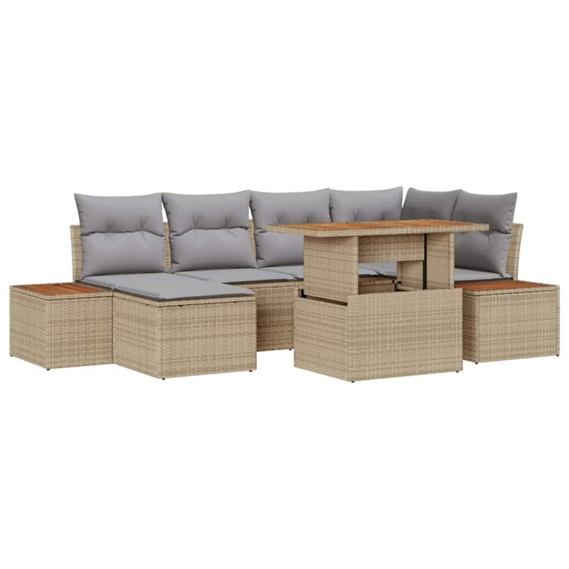 vidaXL Σετ Καναπέ Κήπου 7 τμχ. Μπεζ Πολυ ράταν