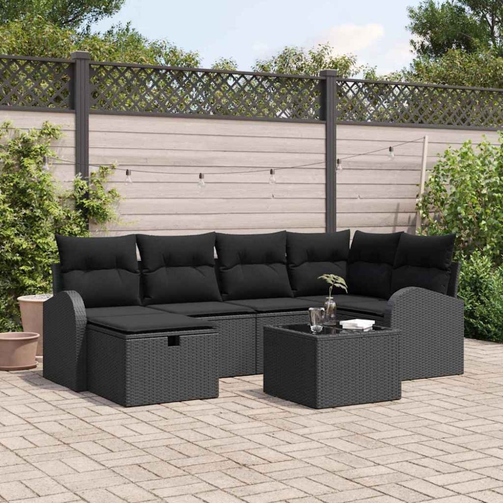 vidaXL Σετ Καναπέ Κήπου 7 pcs Μαύρο 234 x 124 x 85 εκ Πολυ ράταν