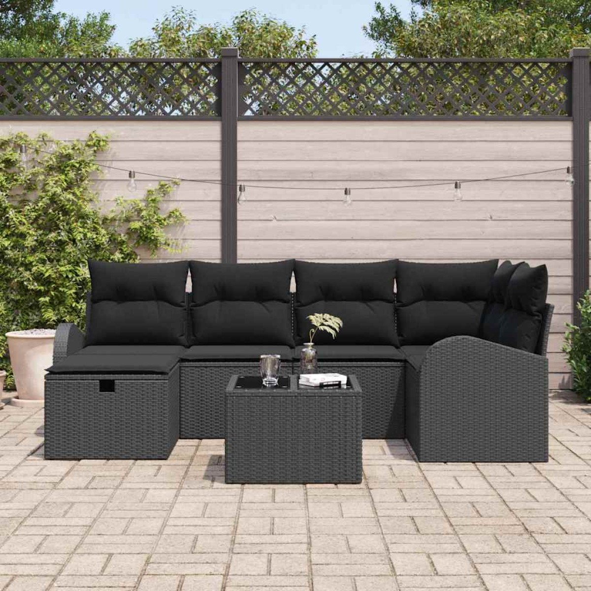 vidaXL Σετ Καναπέ Κήπου 7 pcs Μαύρο 234 x 124 x 85 εκ Πολυ ράταν
