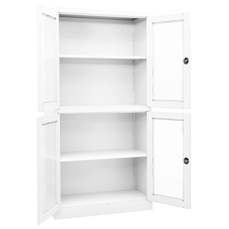 vidaXL Ντουλάπα Γραφείου Λευκή 90 x 40 x 180 εκ Ατσάλι / Ψημένο Γυαλί