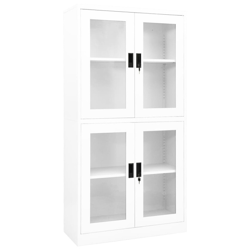 vidaXL Ντουλάπα Γραφείου Λευκή 90 x 40 x 180 εκ Ατσάλι / Ψημένο Γυαλί