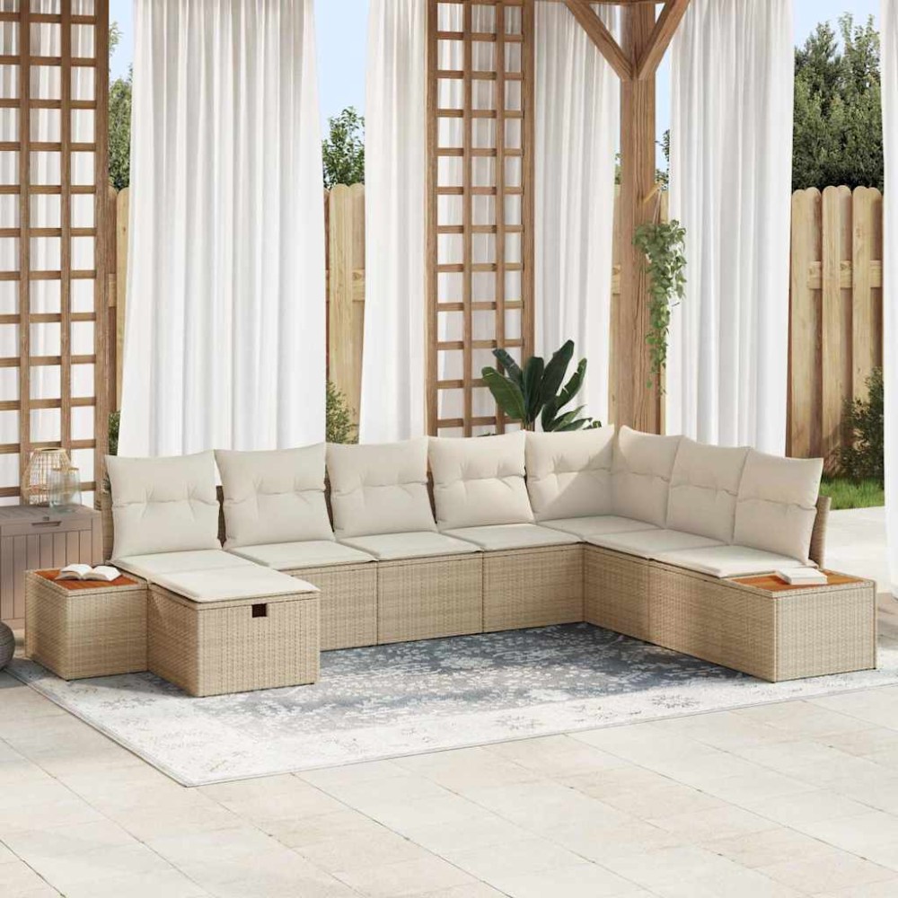 vidaXL Σετ Καναπέ Κήπου 9 τμχ. Μπεζ συνθετικό ρατάν