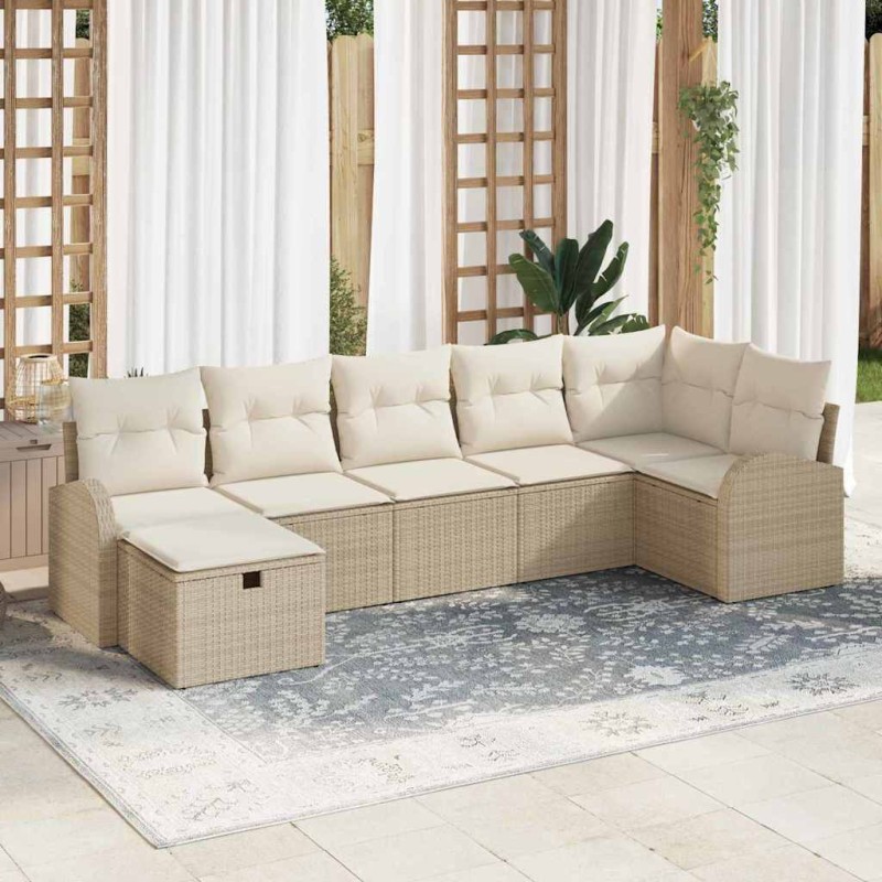 vidaXL Σετ Καναπέ Κήπου 7 τμχ. Μπεζ συνθετικό ρατάν