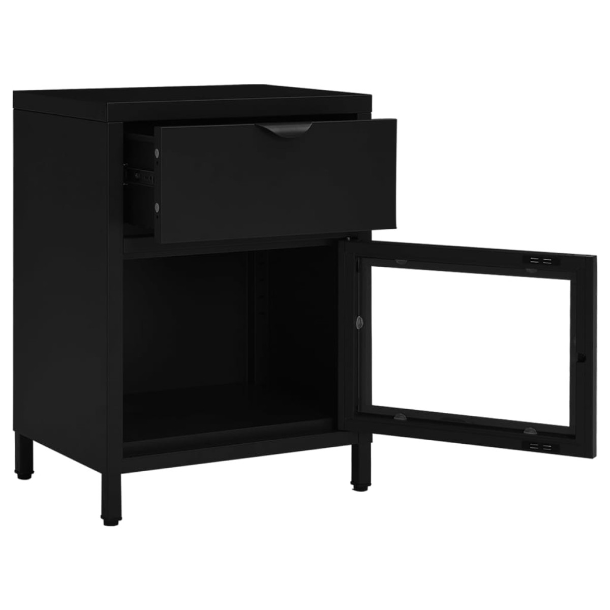 vidaXL Κομοδίνο Μαύρο 40 x 30 x 54,5 εκ. από Ατσάλι και Γυαλί