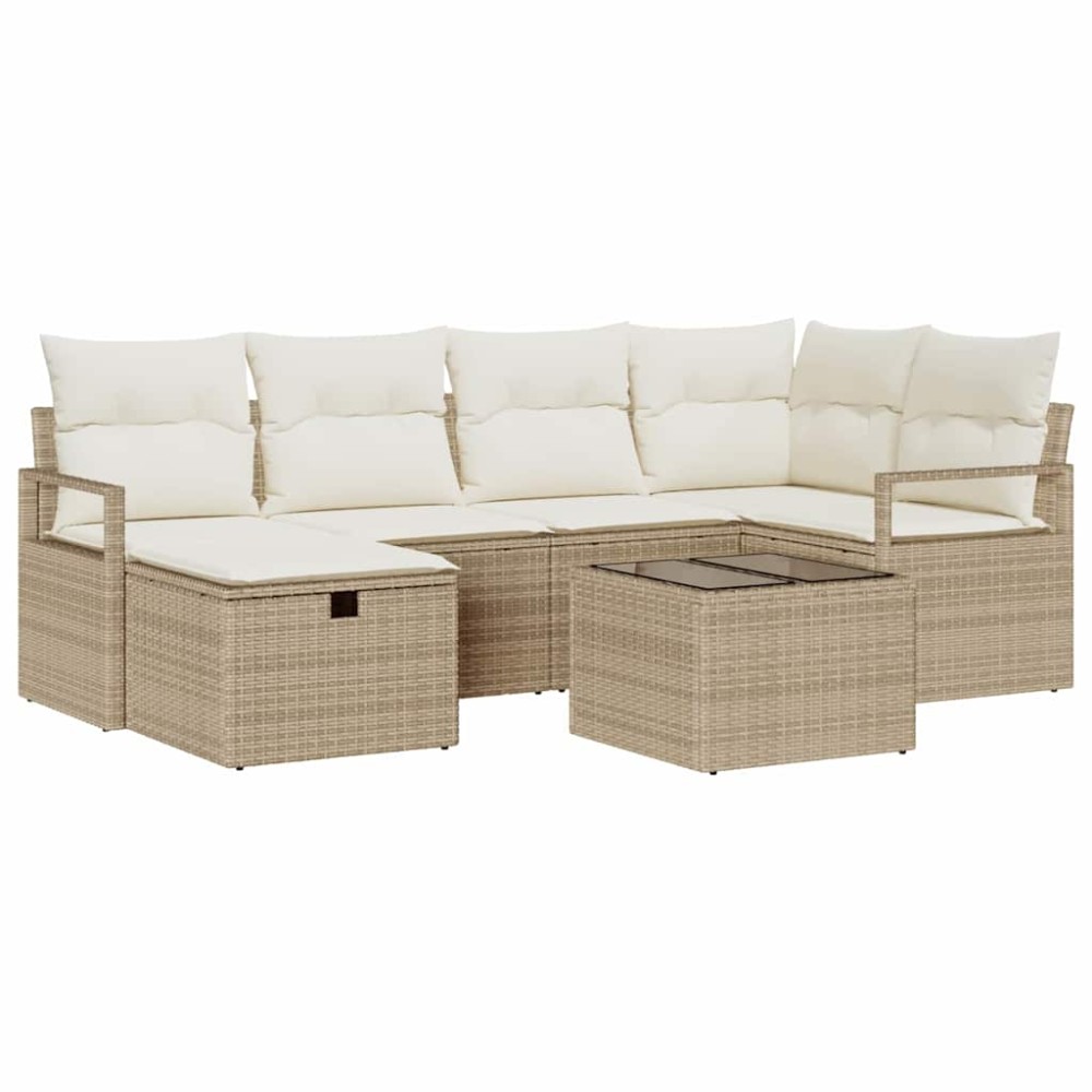 vidaXL Σετ Καναπέ Κήπου με μαξιλάρι 7 pcs Μπεζ Πολυ ράταν