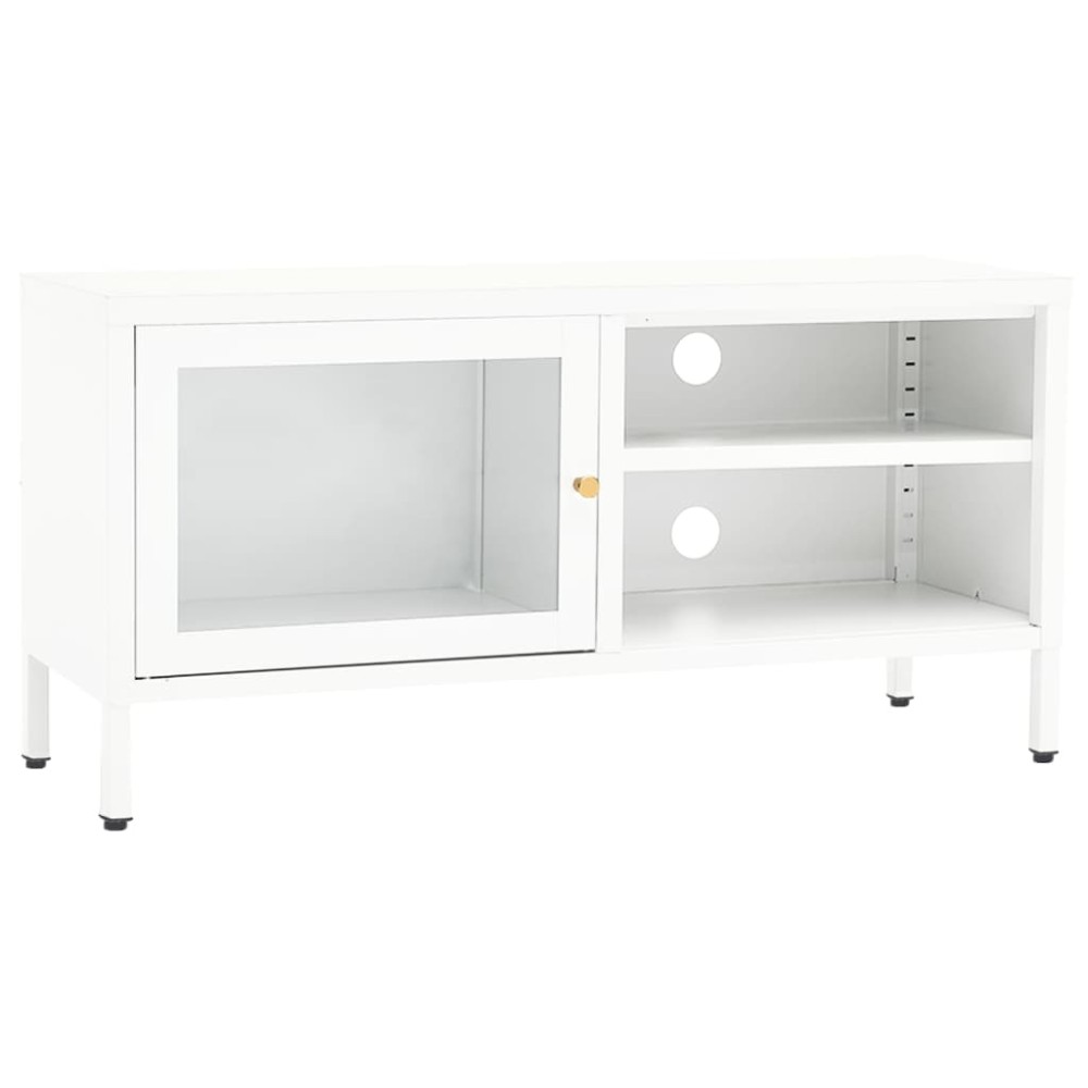 vidaXL Έπιπλο Τηλεόρασης Λευκό 90 x 30 x 44 εκ. από Ατσάλι και Γυαλί