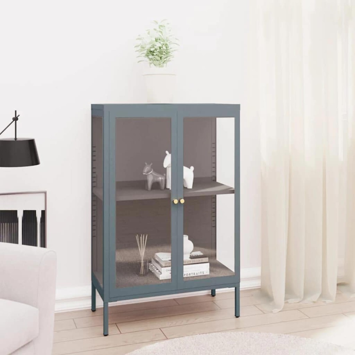 vidaXL Μπουφές Ανθρακί 75 x 35 x 105 εκ. από Ατσάλι και Γυαλί