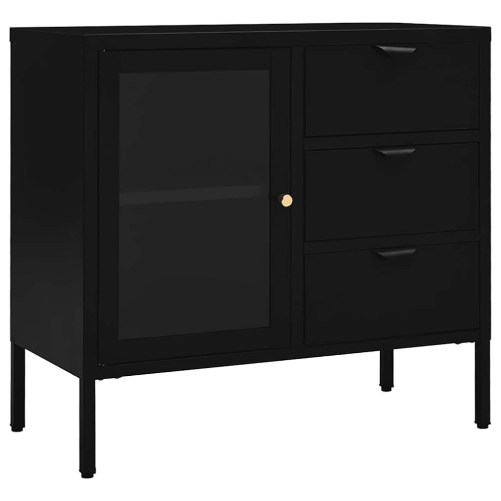 vidaXL Μπουφές Μαύρος 75 x 35 x 70 εκ. από Ατσάλι και Ψημένο Γυαλί