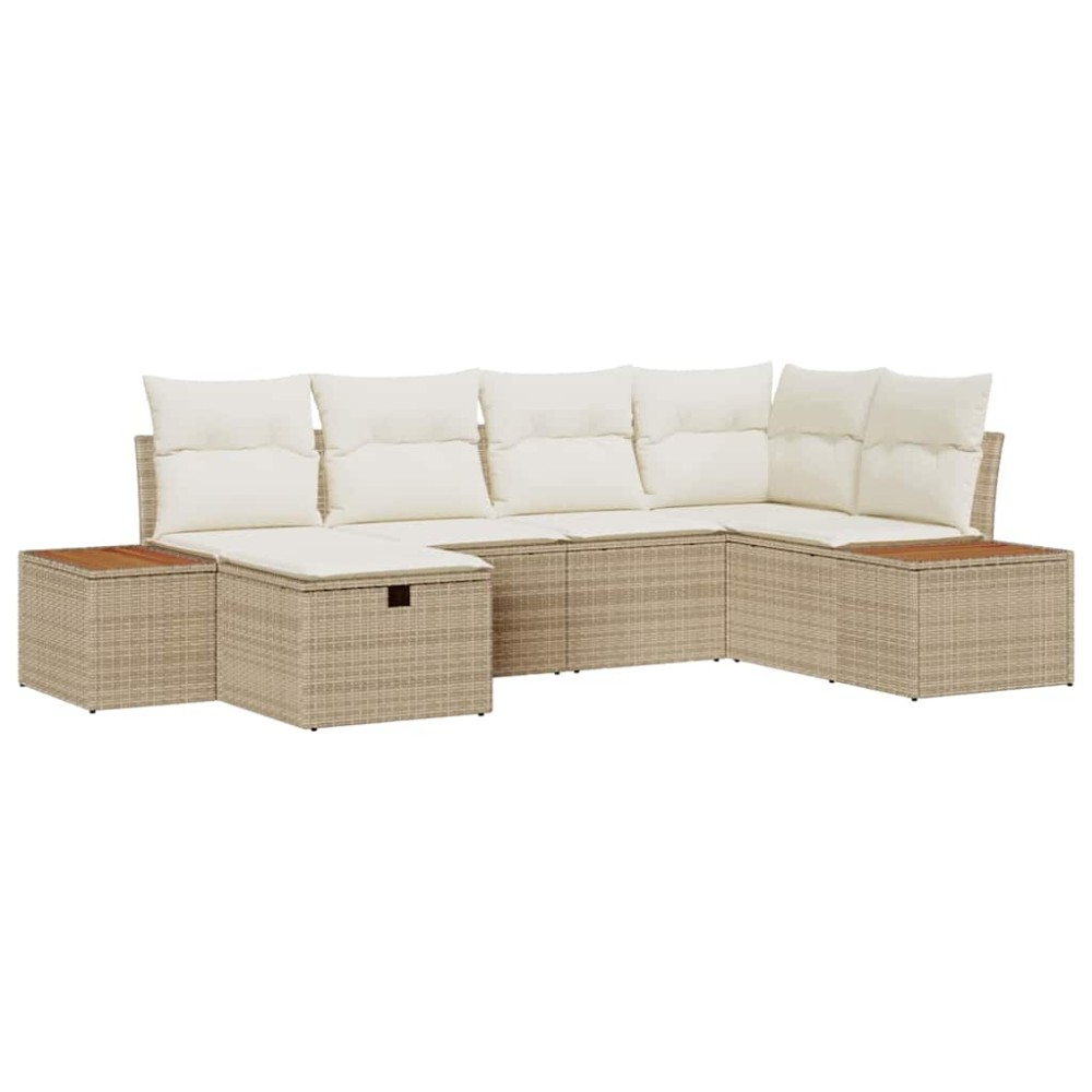 vidaXL Σετ Καναπέ Κήπου με μαξιλάρι 6 pcs Μπεζ Πολυ ράταν