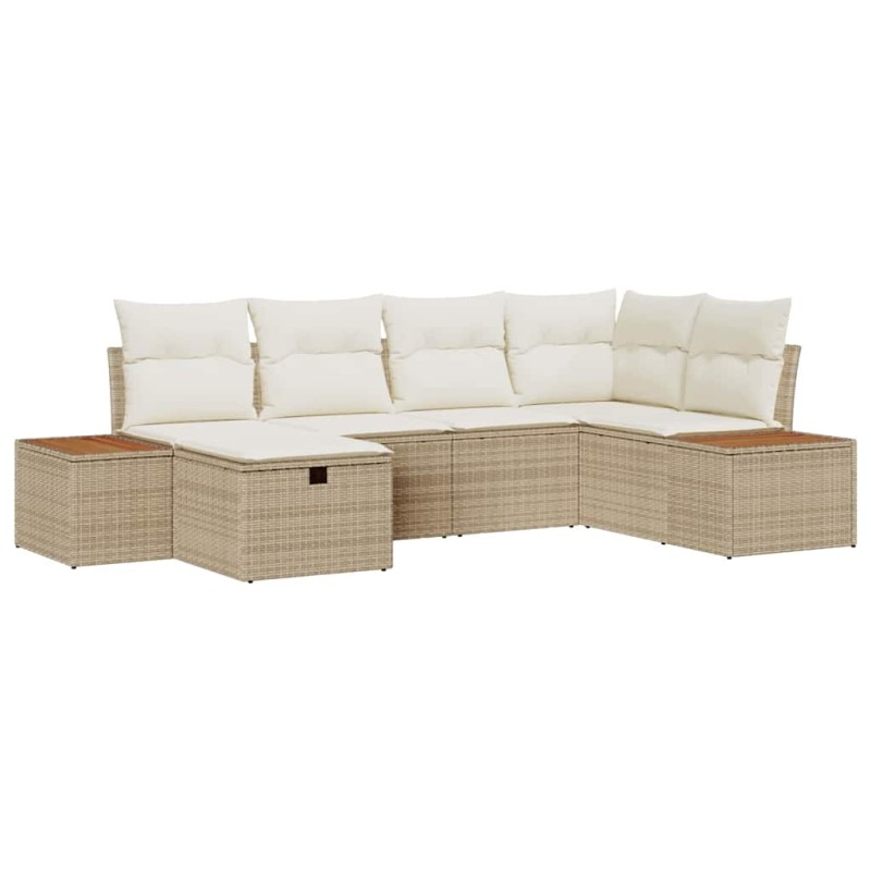 vidaXL Σετ Καναπέ Κήπου με μαξιλάρι 6 pcs Μπεζ Πολυ ράταν