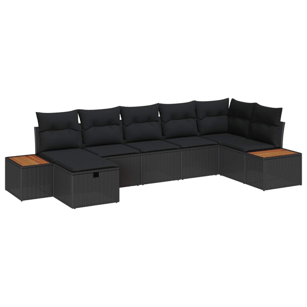 vidaXL Σετ Καναπέ Κήπου με μαξιλάρι 7 pcs Μαύρο Πολυ ράταν