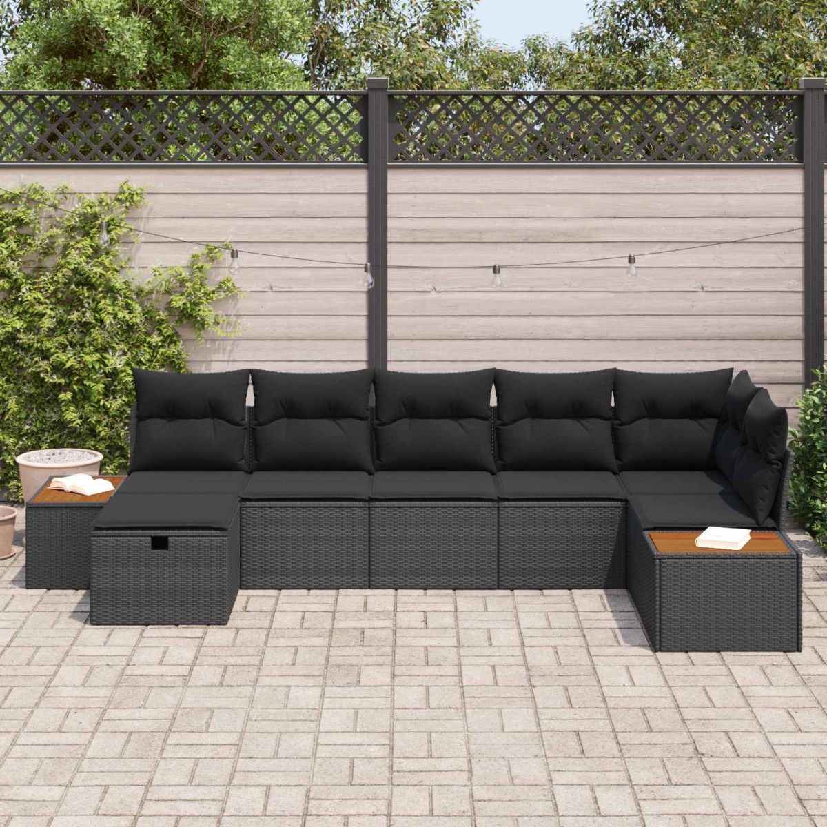 vidaXL Σετ Καναπέ Κήπου με μαξιλάρι 7 pcs Μαύρο Πολυ ράταν