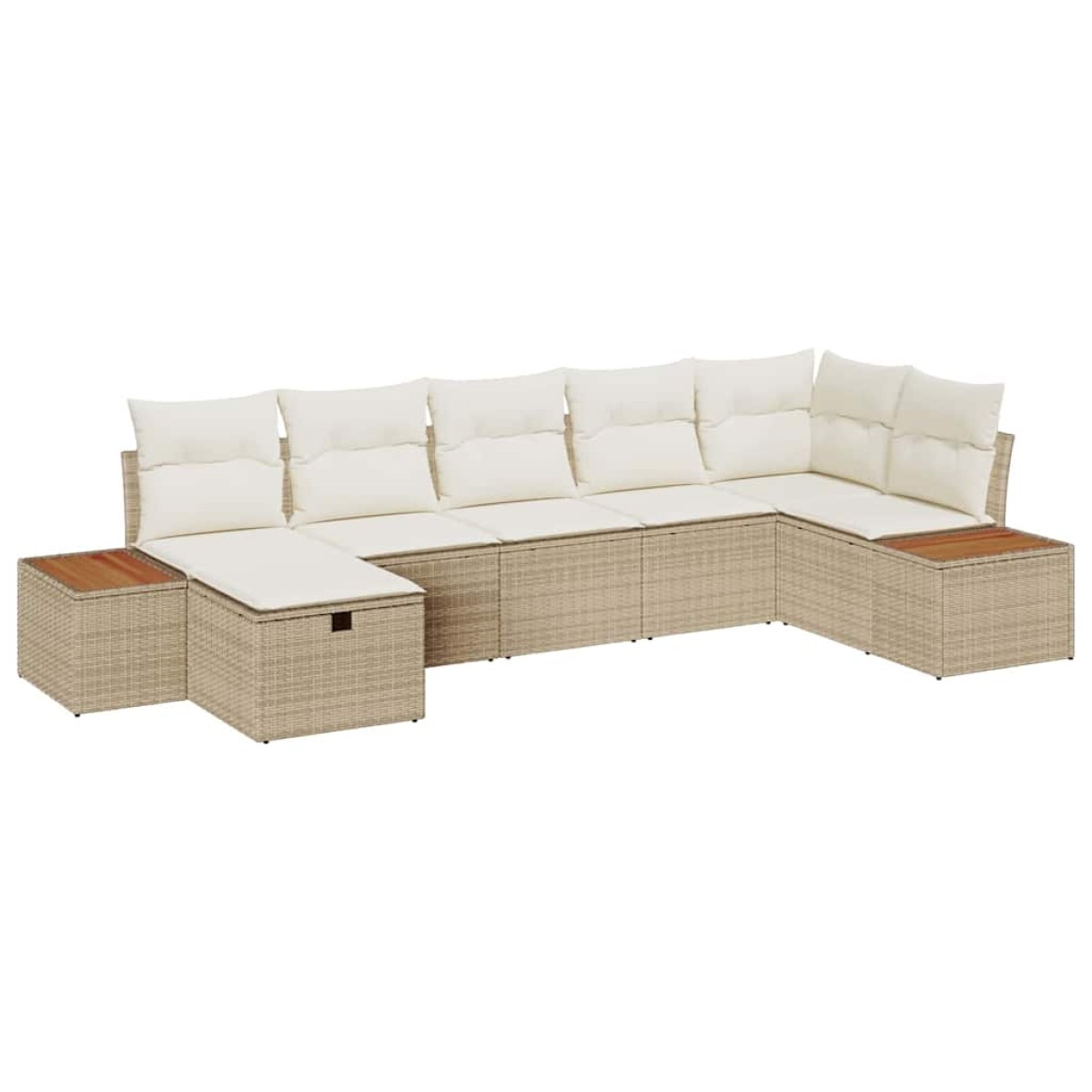 vidaXL Σετ Καναπέ Κήπου με μαξιλάρι 7 pcs Μπεζ Πολυ ράταν