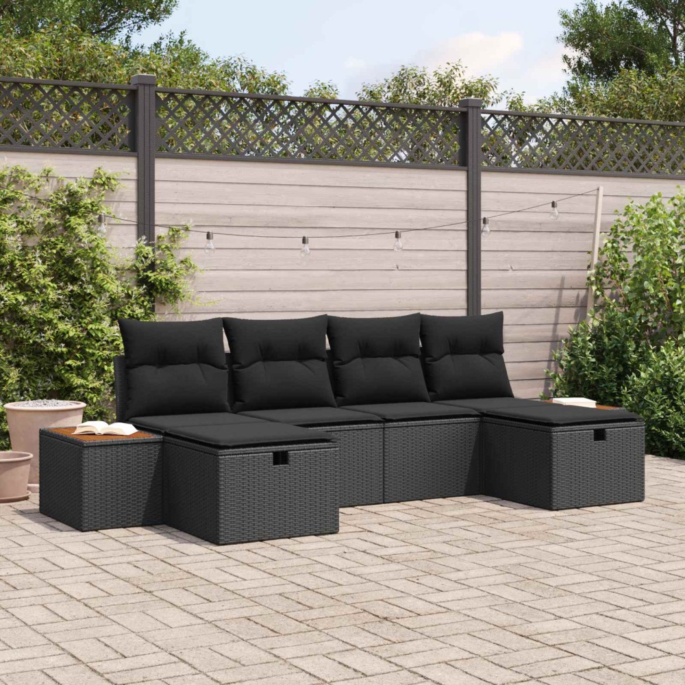 vidaXL Σετ Καναπέ Κήπου 6 τμχ. Μαύρο συνθετικό ρατάν