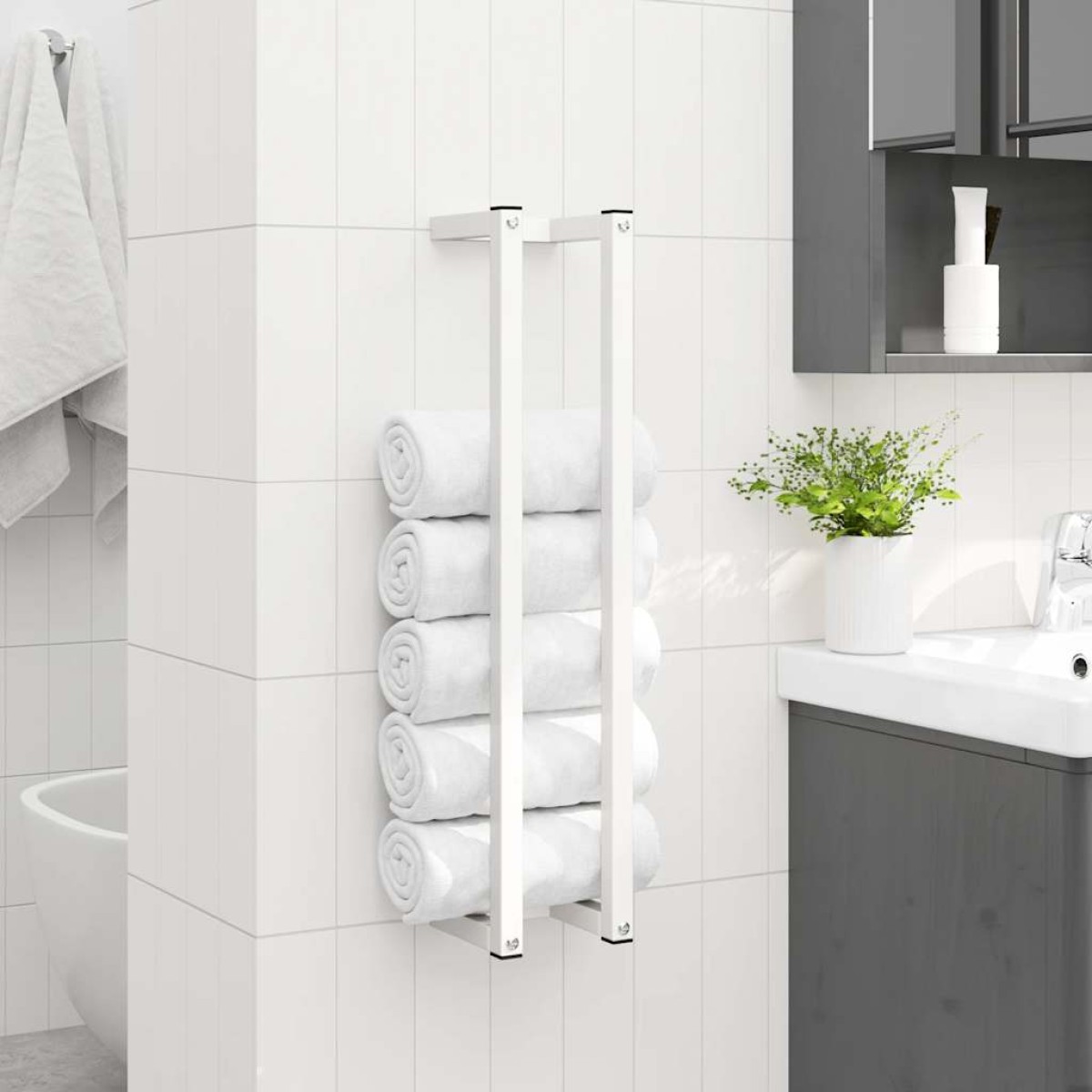 vidaXL Βάση για Πετσέτες Επιτοίχια Λευκή 12,5 x 12,5 x 60 εκ. Ατσάλινη