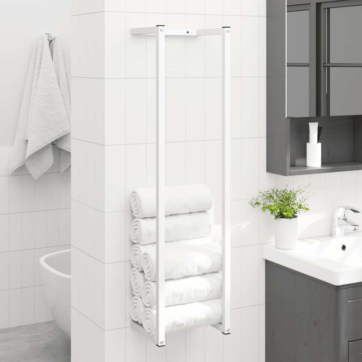 vidaXL Βάση για Πετσέτες Επιτοίχια Λευκή 25 x 20 x 95 εκ. Ατσάλινη