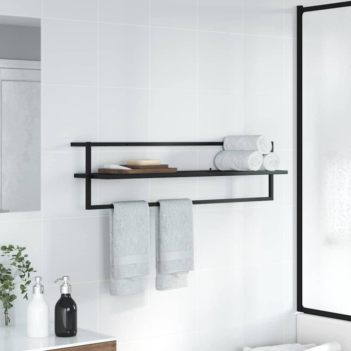vidaXL Βάση για Πετσέτες Επιτοίχια Μαύρη 95 x 25 x 22 εκ. Σιδερένια