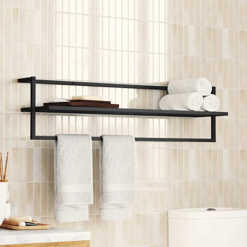 vidaXL Βάση για Πετσέτες Επιτοίχια Μαύρη 95 x 25 x 22 εκ. Σιδερένια