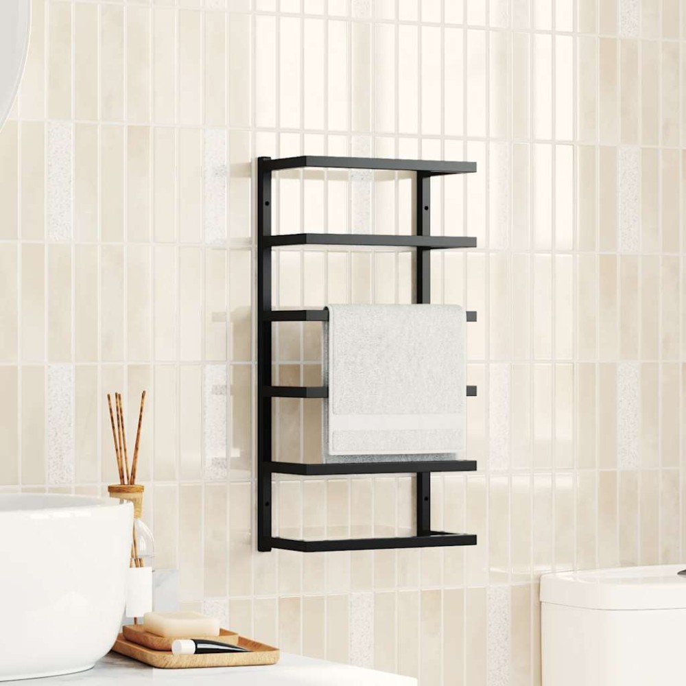 vidaXL Βάση για Πετσέτες Επιτοίχια Μαύρη 24 x 12 x 48 εκ. Ατσάλινη