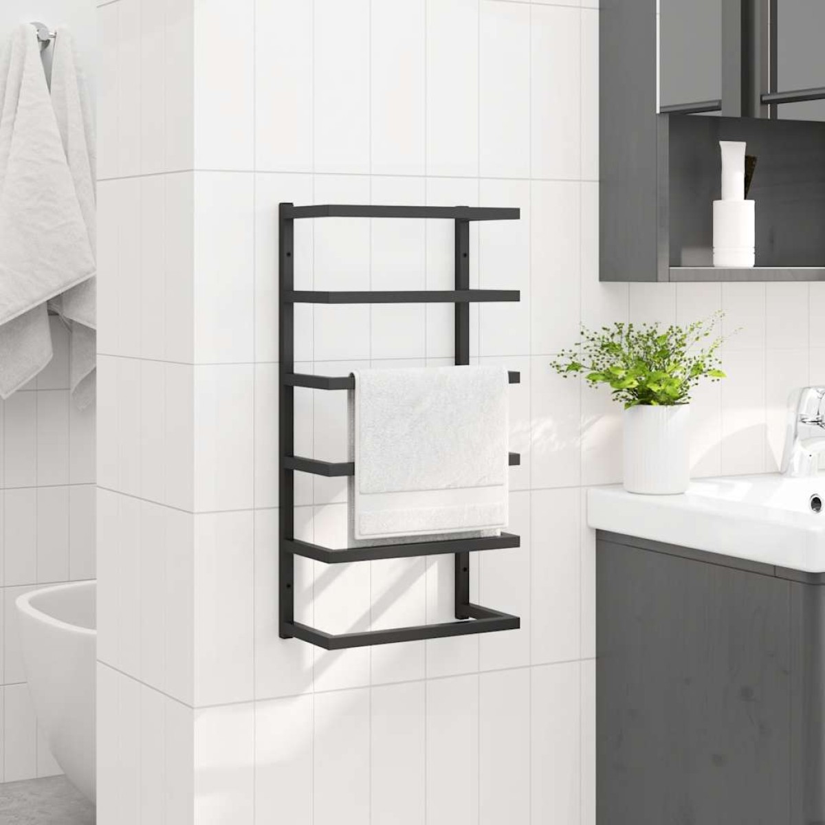vidaXL Βάση για Πετσέτες Επιτοίχια Μαύρη 24 x 12 x 48 εκ. Ατσάλινη